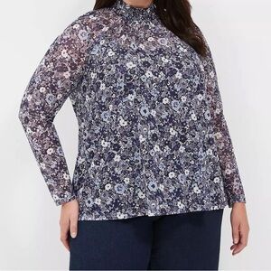 Lane Bryant Blue Floral Mock Neck Long Sleeve Blouse Size 18/20 New With…